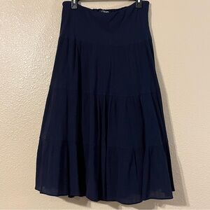 Chaps Denim M Dark Navy Blue Tiered A Line Cotton Maxi Peasant Skirt